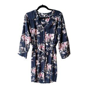 41Hawthorn Size L Blue Floral Button-Down Roll-Tab Belted Dress